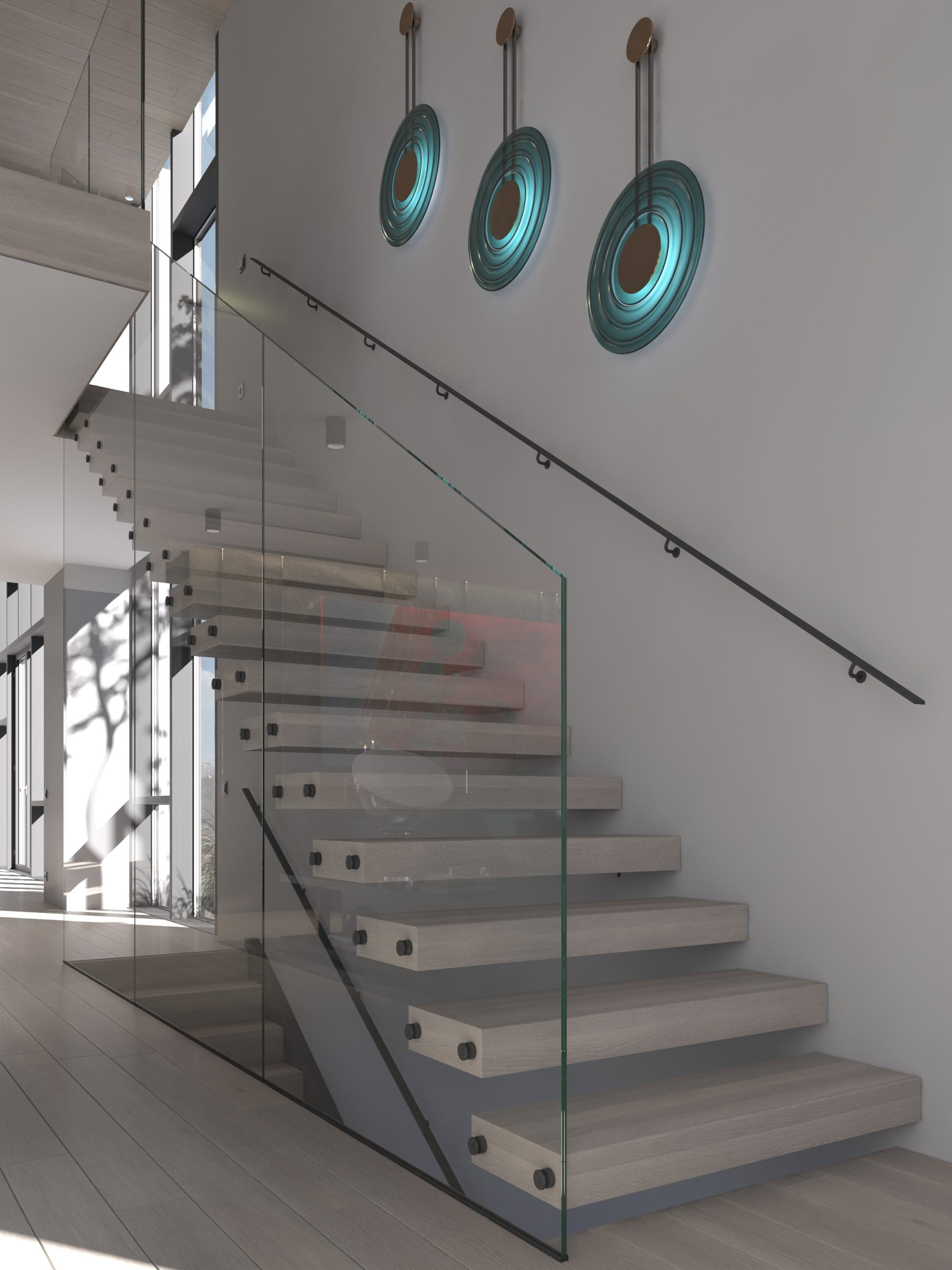 Modern stairs with massive steps. LHM Step model X16